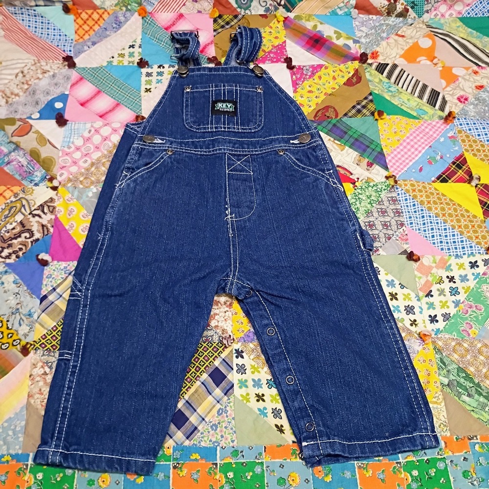 KEY Imperial Baby Denim Bib Overalls 12 Month Blue Jeans Snap Leg Workwear